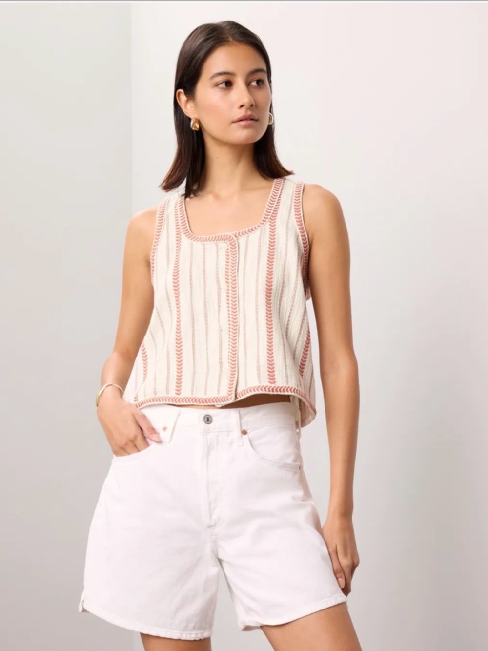 Splendid Collection Devyn Sleeveless Cream Embroidered Knit Tank ~ Size XL